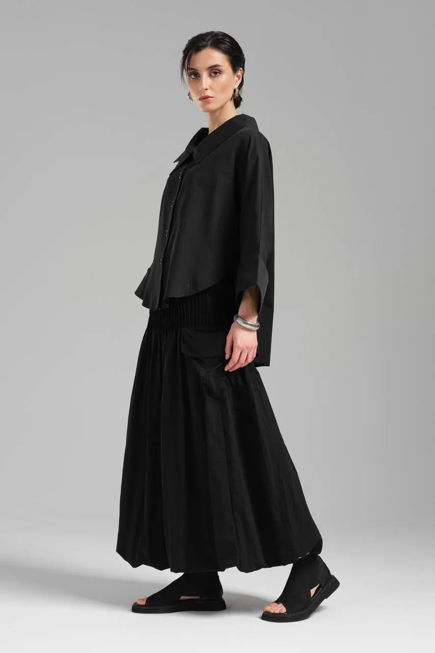 Stylische TW3 Bluse in gerundeter Form, aus Baumwolle, 1121, Schwarz, Schick, Modern, Ausgefallen