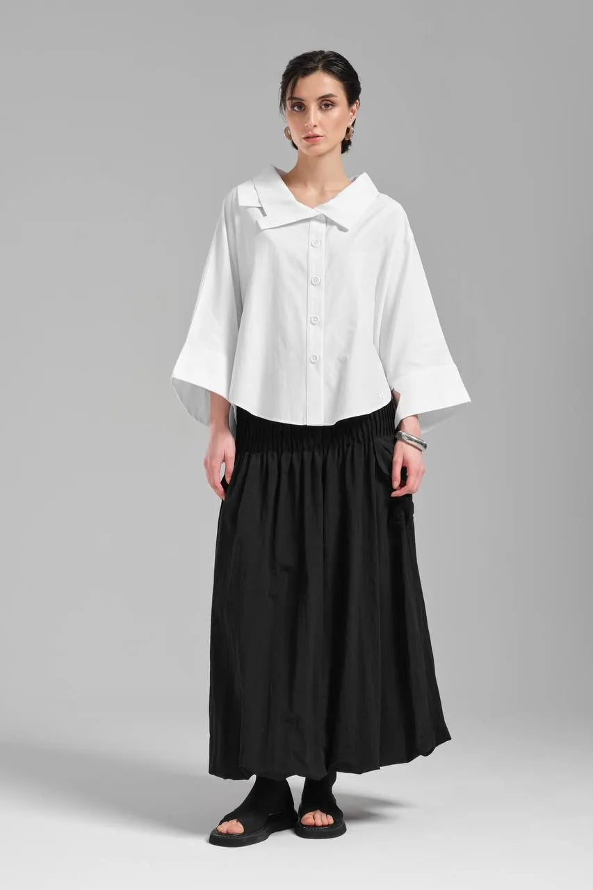 Stylische TW3 Bluse in gerundeter Form, aus Baumwolle, 1121, Weiß, Schick, Modern, Ausgefallen