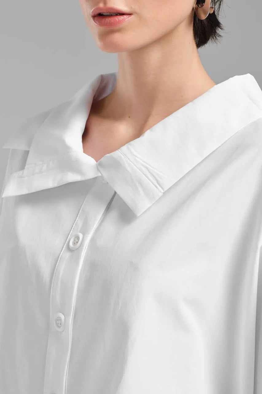 Stylische TW3 Bluse in gerundeter Form, aus Baumwolle, 1121, Weiß, Schick, Modern, Ausgefallen