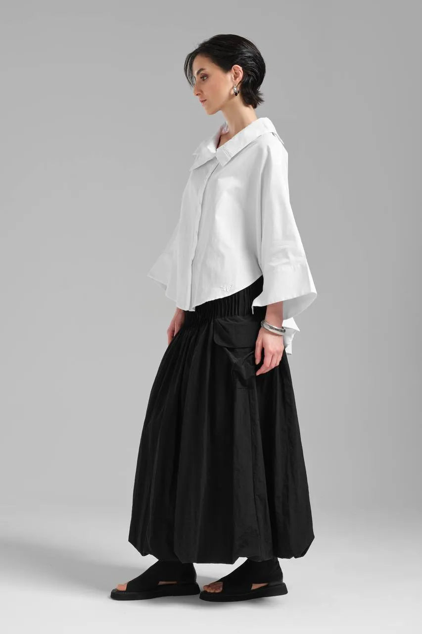 Stylische TW3 Bluse in gerundeter Form, aus Baumwolle, 1121, Weiß, Schick, Modern, Ausgefallen