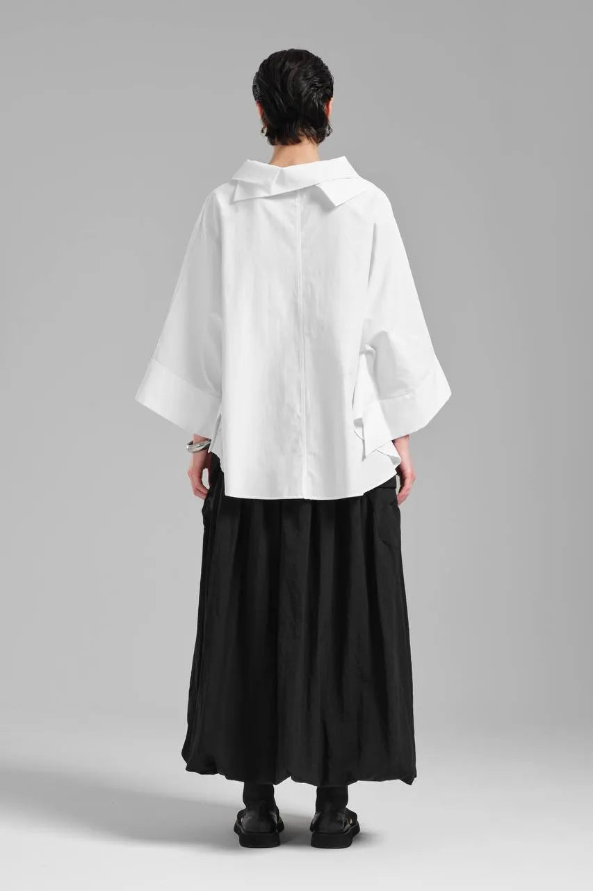 Stylische TW3 Bluse in gerundeter Form, aus Baumwolle, 1121, Weiß, Schick, Modern, Ausgefallen