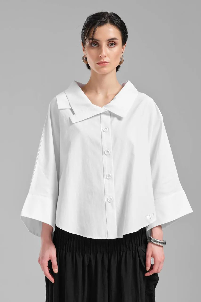 Stylische TW3 Bluse in gerundeter Form, aus Baumwolle, 1121, Weiß, Schick, Modern, Ausgefallen