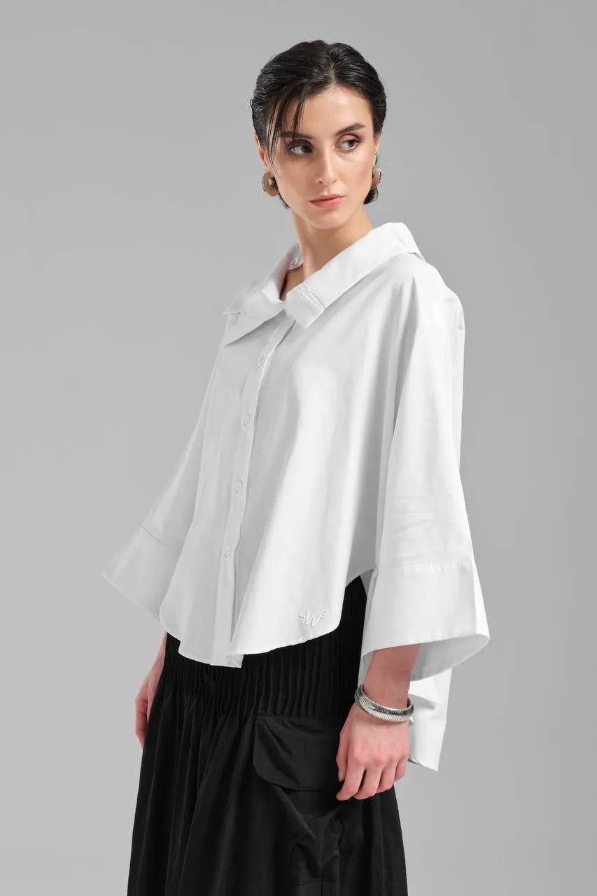 Stylische TW3 Bluse in gerundeter Form, aus Baumwolle, 1121, Weiß, Schick, Modern, Ausgefallen