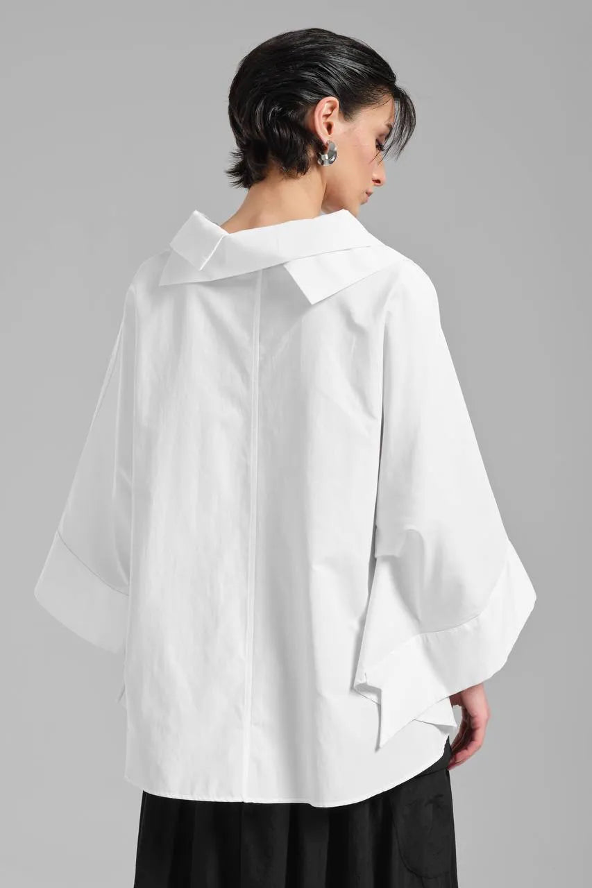 Stylische TW3 Bluse in gerundeter Form, aus Baumwolle, 1121, Weiß, Schick, Modern, Ausgefallen