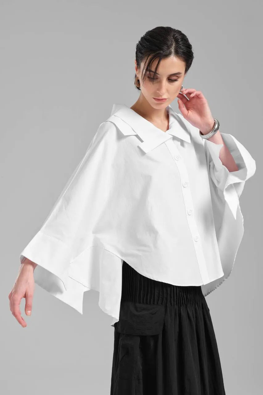 Stylische TW3 Bluse in gerundeter Form, aus Baumwolle, 1121, Weiß, Schick, Modern, Ausgefallen