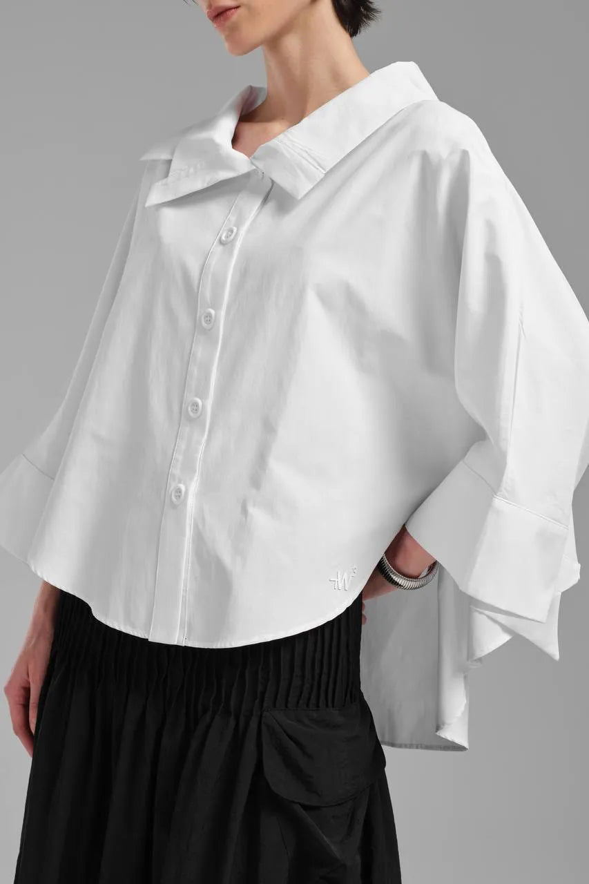 Stylische TW3 Bluse in gerundeter Form, aus Baumwolle, 1121, Weiß, Schick, Modern, Ausgefallen