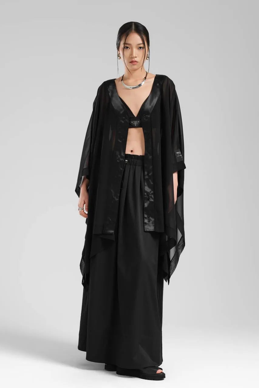 Oversize Zipfel Weste von TW3 aus Polyamid, 1236, Schwarz, Schick, Modern, Ausgefallen