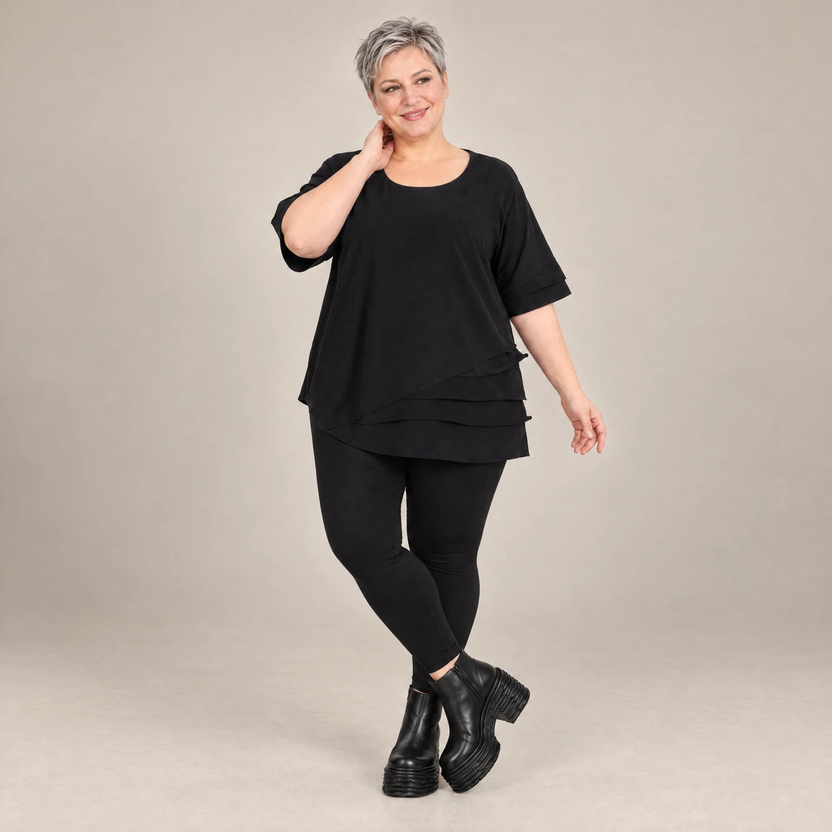 A-Form Shirt von Divas Planet aus Baumwolle, DP10182, Schwarz, Schick, Modern, Bequem