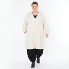Offwhite Mantel aus weichem Memorytaft mit Kapuze und Tunnelzug sowie Seitennahttaschen