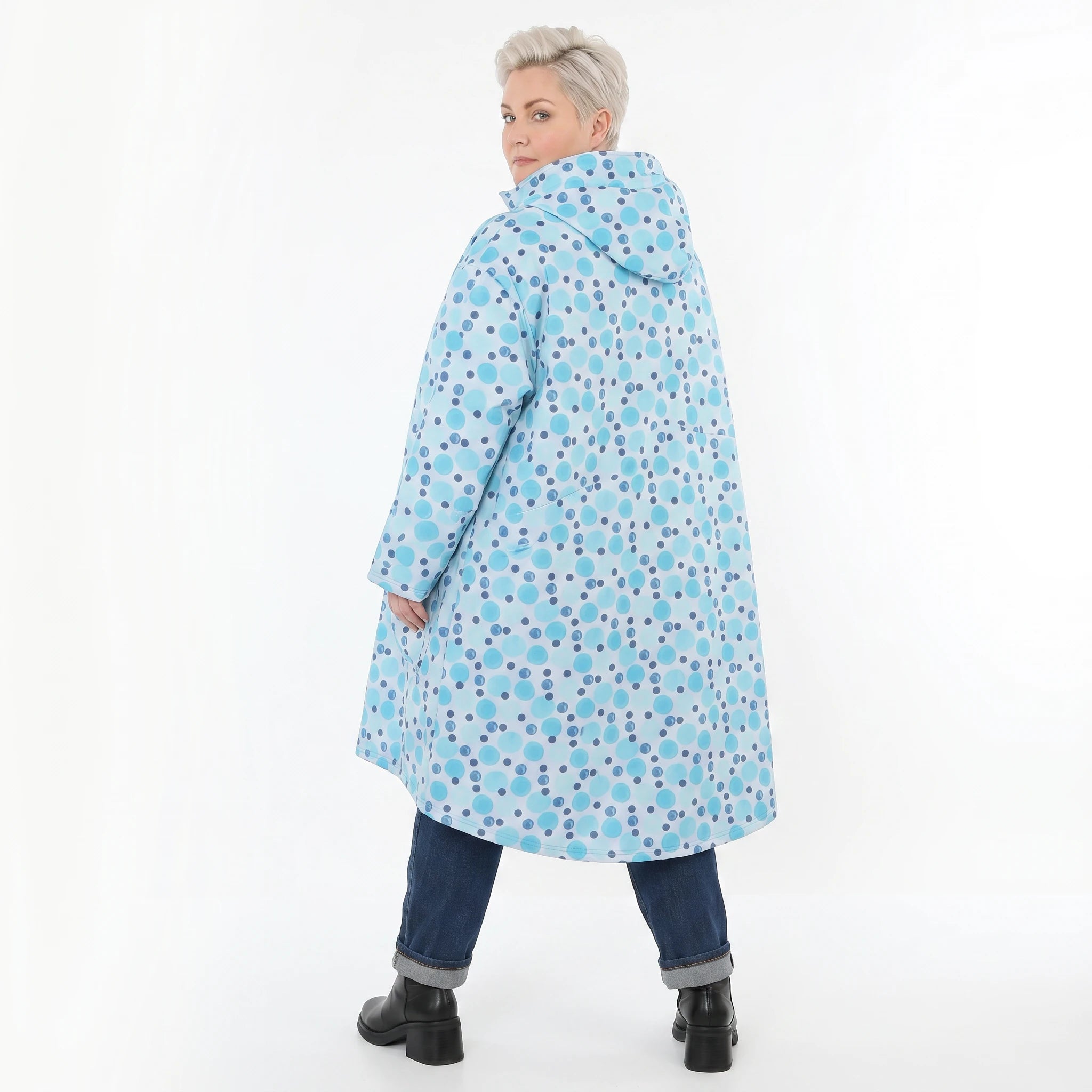 AKH Fashion Mantel in Vokuhila-Form, aus Polyester, 1515.02276, Blau/Multi, Punkte, Schick