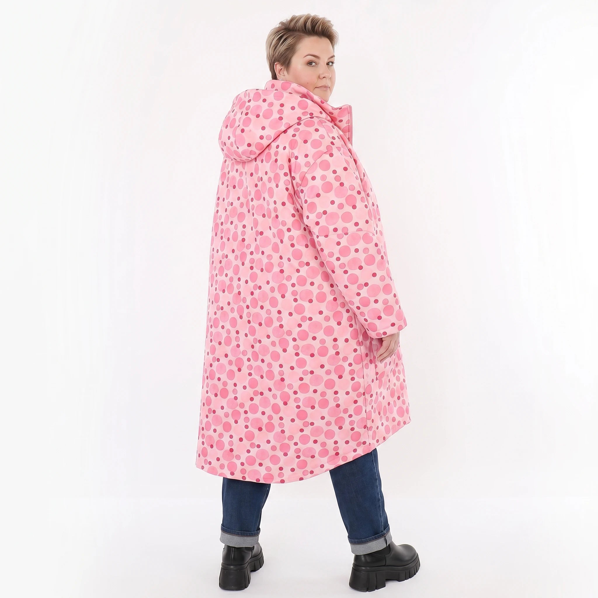 AKH Fashion Mantel in Vokuhila-Form, aus Polyester, 1515.02276, Pink/Multi, Punkte, Schick