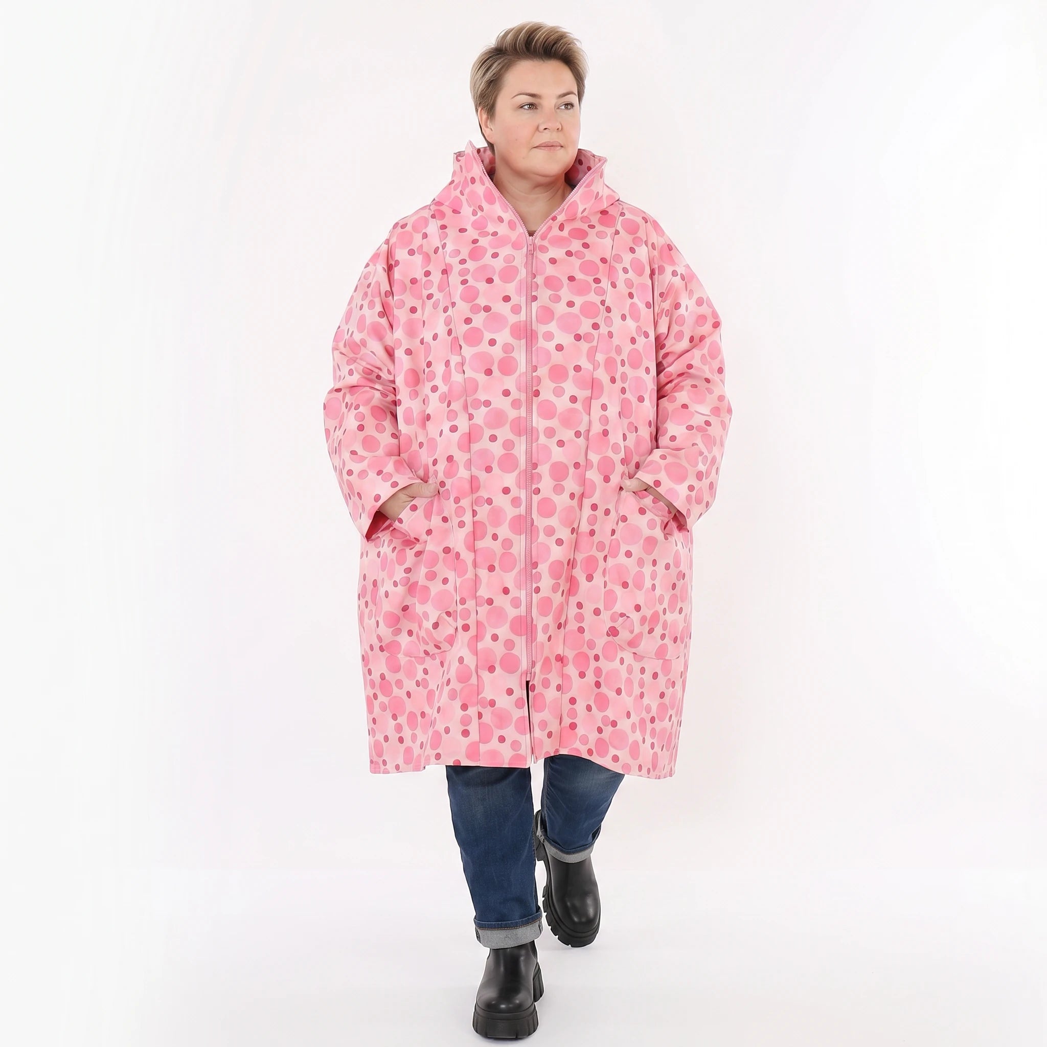 AKH Fashion Mantel in Vokuhila-Form, aus Polyester, 1515.02276, Pink/Multi, Punkte, Schick