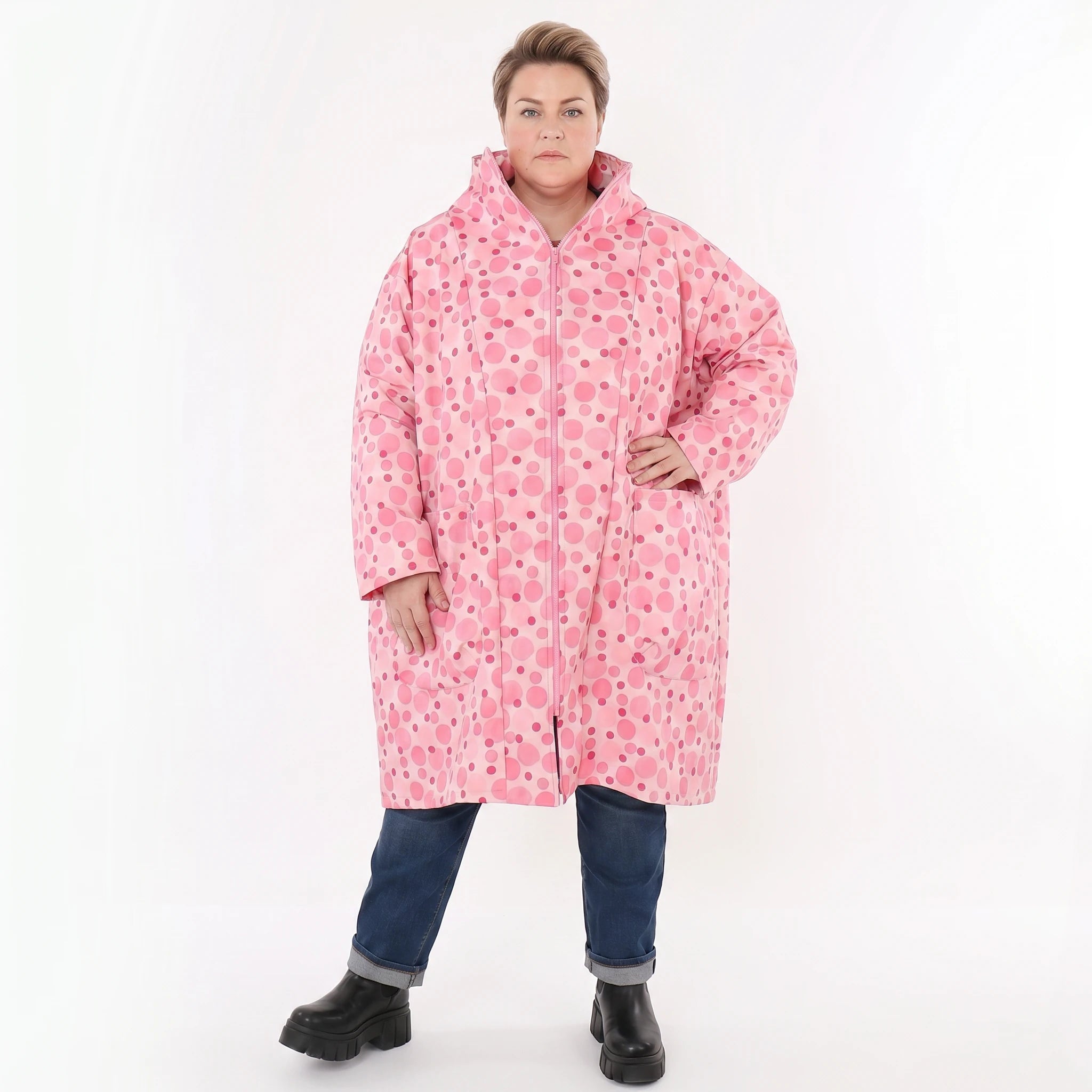 AKH Fashion Mantel in Vokuhila-Form, aus Polyester, 1515.02276, Pink/Multi, Punkte, Schick