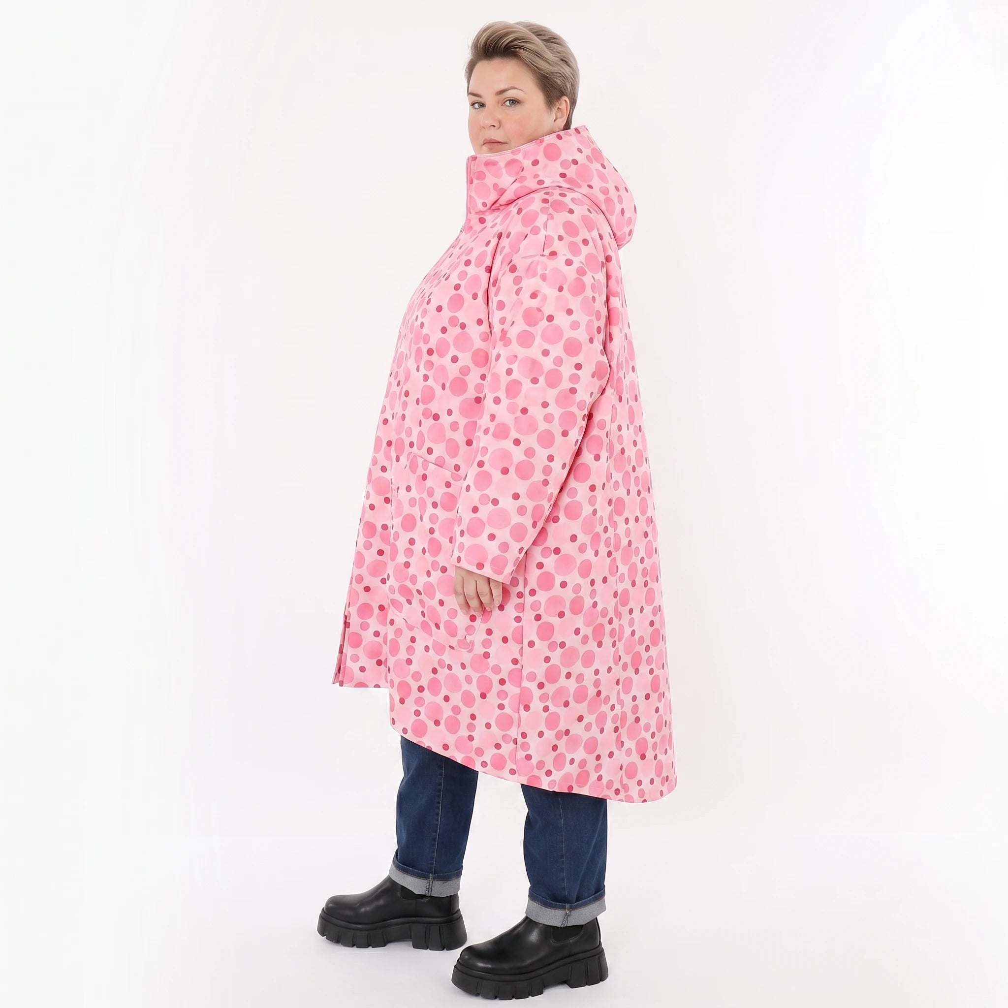 AKH Fashion Mantel in Vokuhila-Form, aus Polyester, 1515.02276, Pink/Multi, Punkte, Schick