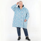 Ballonjacke blau gepunktet aus Softshell mit Kapuze warmem Polar Fleecefutter Taschen