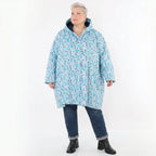 Ballonjacke blau gepunktet aus Softshell mit Kapuze warmem Polar Fleecefutter Taschen