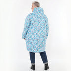 Ballonjacke blau gepunktet aus Softshell mit Kapuze warmem Polar Fleecefutter Taschen