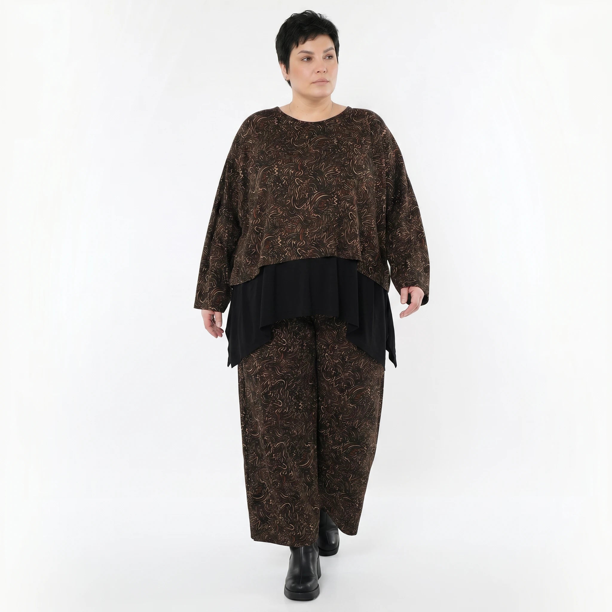 Marlene Hose von AKH Fashion aus Materialmix, 1516.02063, Schwarz/Cognac/Orange, Kringel