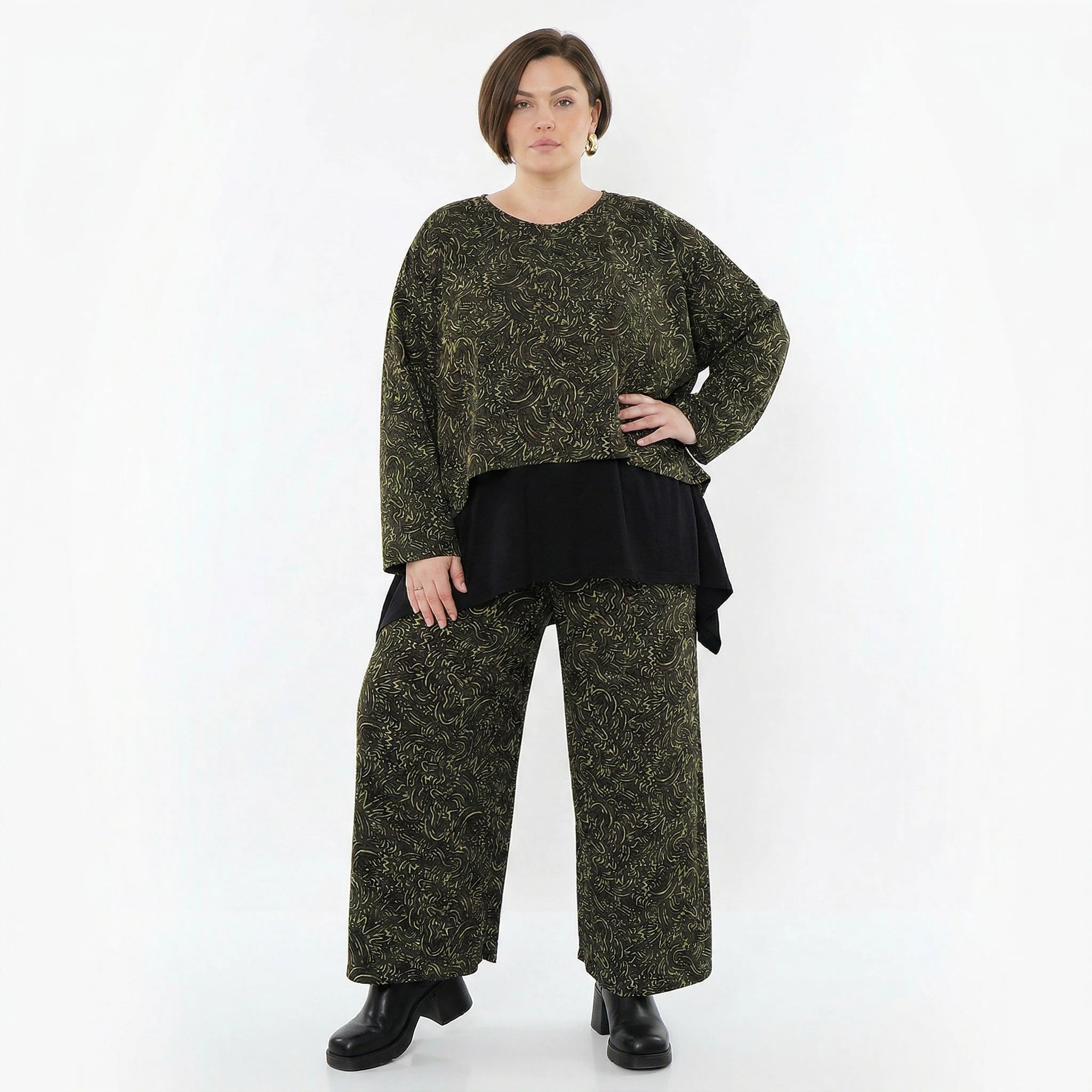 Marlene Hose von AKH Fashion aus Materialmix, 1516.02063, Schwarz/Neongrün/Cognac, Schick