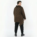 Asymmetrisches Jacquardshirt in Schwarz Cognac Orange mit Rollkragen Kringelmuster