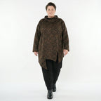 Asymmetrisches Jacquardshirt in Schwarz Cognac Orange mit Rollkragen Kringelmuster