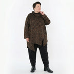 Asymmetrisches Jacquardshirt in Schwarz Cognac Orange mit Rollkragen Kringelmuster