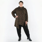 Asymmetrisches Jacquardshirt in Schwarz Cognac Orange mit Rollkragen Kringelmuster