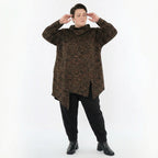 Asymmetrisches Jacquardshirt in Schwarz Cognac Orange mit Rollkragen Kringelmuster