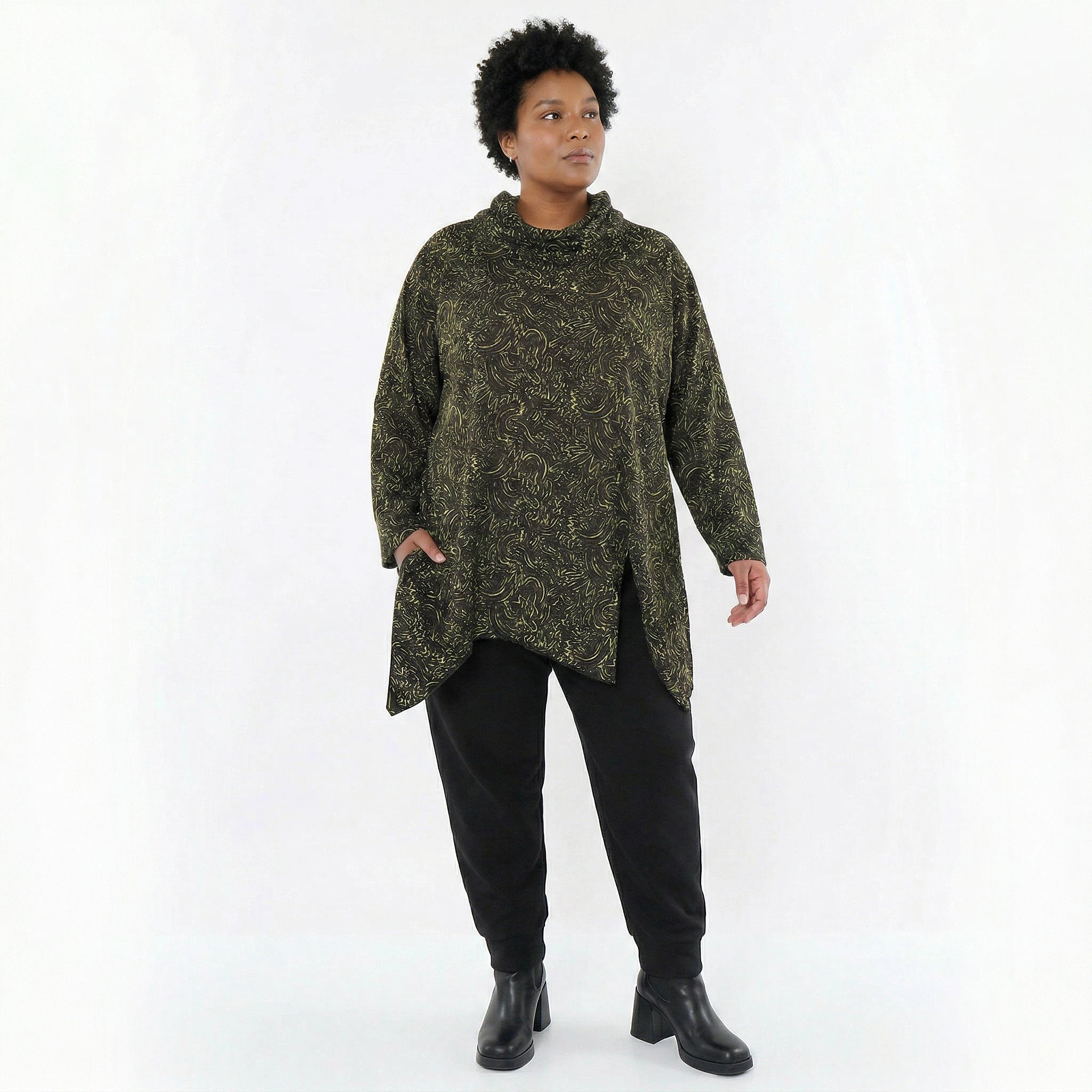 AKH Fashion Bigshirt in asymmetrischer Form, aus Materialmix, 1516.06061, Neongrün