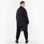 Asymmetrisches Jacquardshirt in Schwarz Violett Grau mit Rollkragen und Kringelmuster