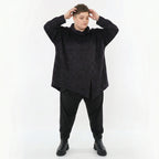 Asymmetrisches Jacquardshirt in Schwarz Violett Grau mit Rollkragen und Kringelmuster