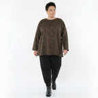 Jacquardshirt in Schwarzcognacorange mit Rundhals Langarm und Kellerfalten Stretch weich