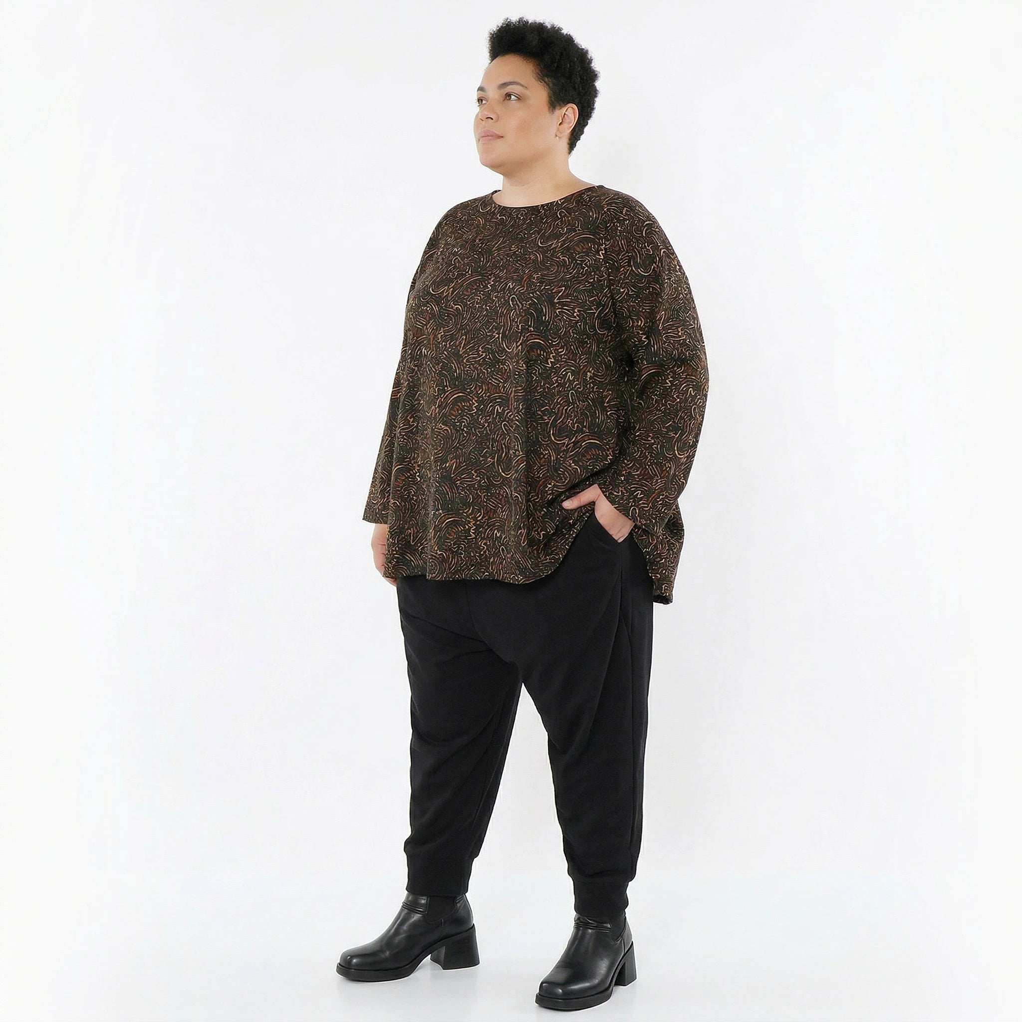 AKH Fashion Bigshirt in gerundeter Form, aus Materialmix, 1516.06815, Cognac