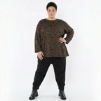 Jacquardshirt in Schwarzcognacorange mit Rundhals Langarm und Kellerfalten Stretch weich