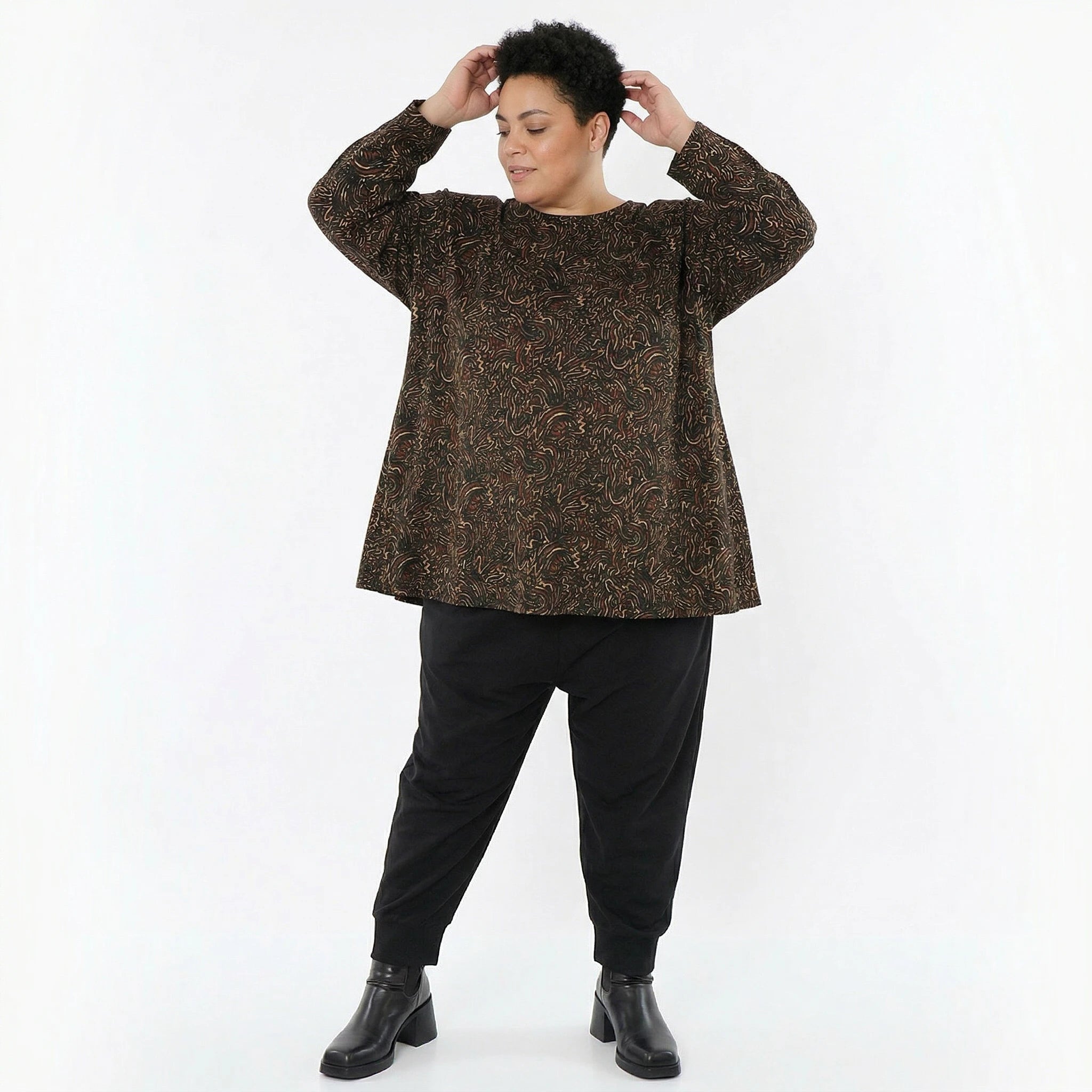 AKH Fashion Bigshirt in gerundeter Form, aus Materialmix, 1516.06815, Cognac