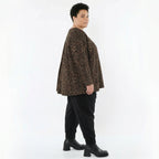 Jacquardshirt in Schwarzcognacorange mit Rundhals Langarm und Kellerfalten Stretch weich