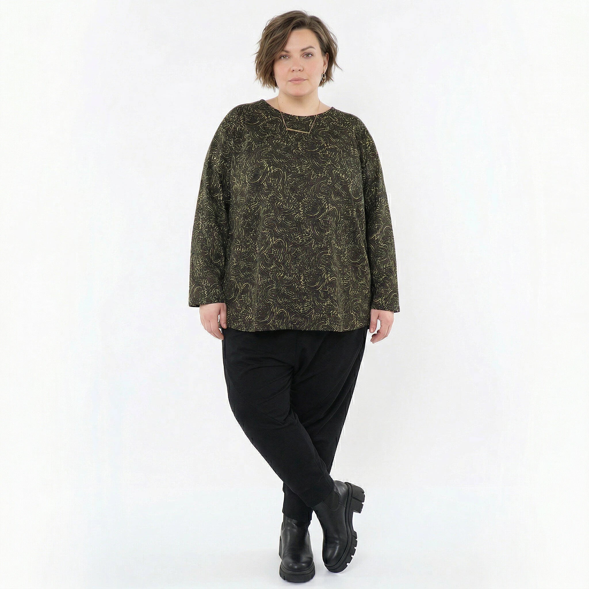 AKH Fashion Bigshirt in gerundeter Form, aus Materialmix, 1516.06815, Neongrün