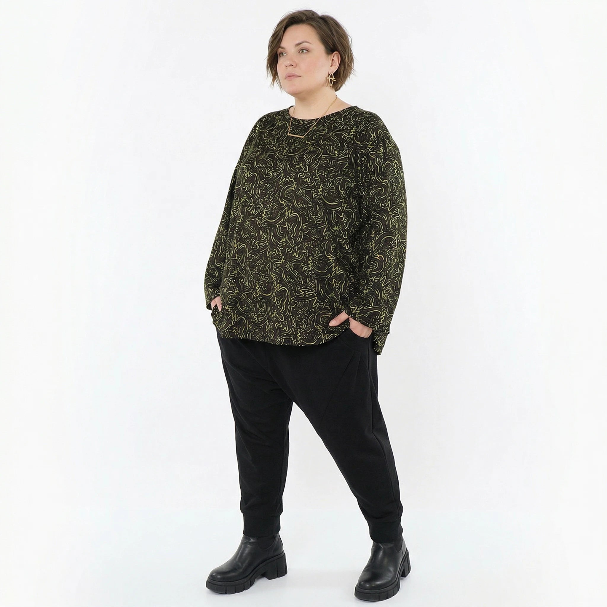 AKH Fashion Bigshirt in gerundeter Form, aus Materialmix, 1516.06815, Neongrün