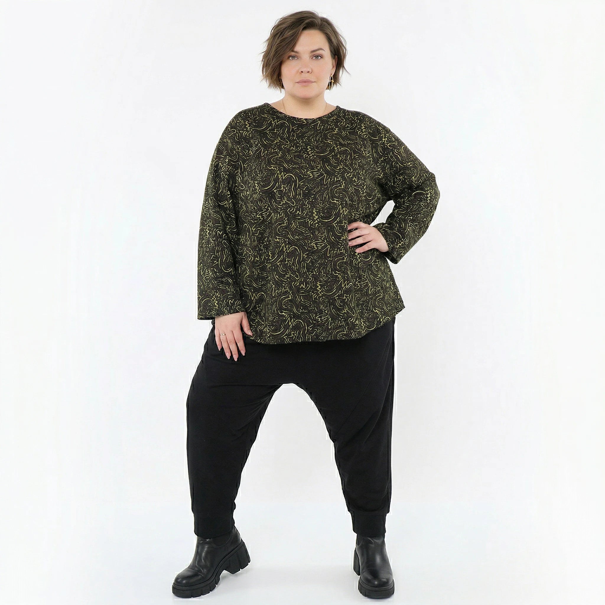 AKH Fashion Bigshirt in gerundeter Form, aus Materialmix, 1516.06815, Neongrün