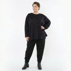 Jacquardshirt in schwarzviolettgrau mit Kringelmuster Stretch Rundhals und Kellerfalten