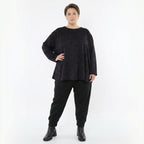 Jacquardshirt in schwarzviolettgrau mit Kringelmuster Stretch Rundhals und Kellerfalten