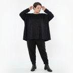 Jacquardshirt in schwarzviolettgrau mit Kringelmuster Stretch Rundhals und Kellerfalten