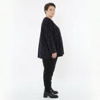 Jacquardshirt in schwarzviolettgrau mit Kringelmuster Stretch Rundhals und Kellerfalten