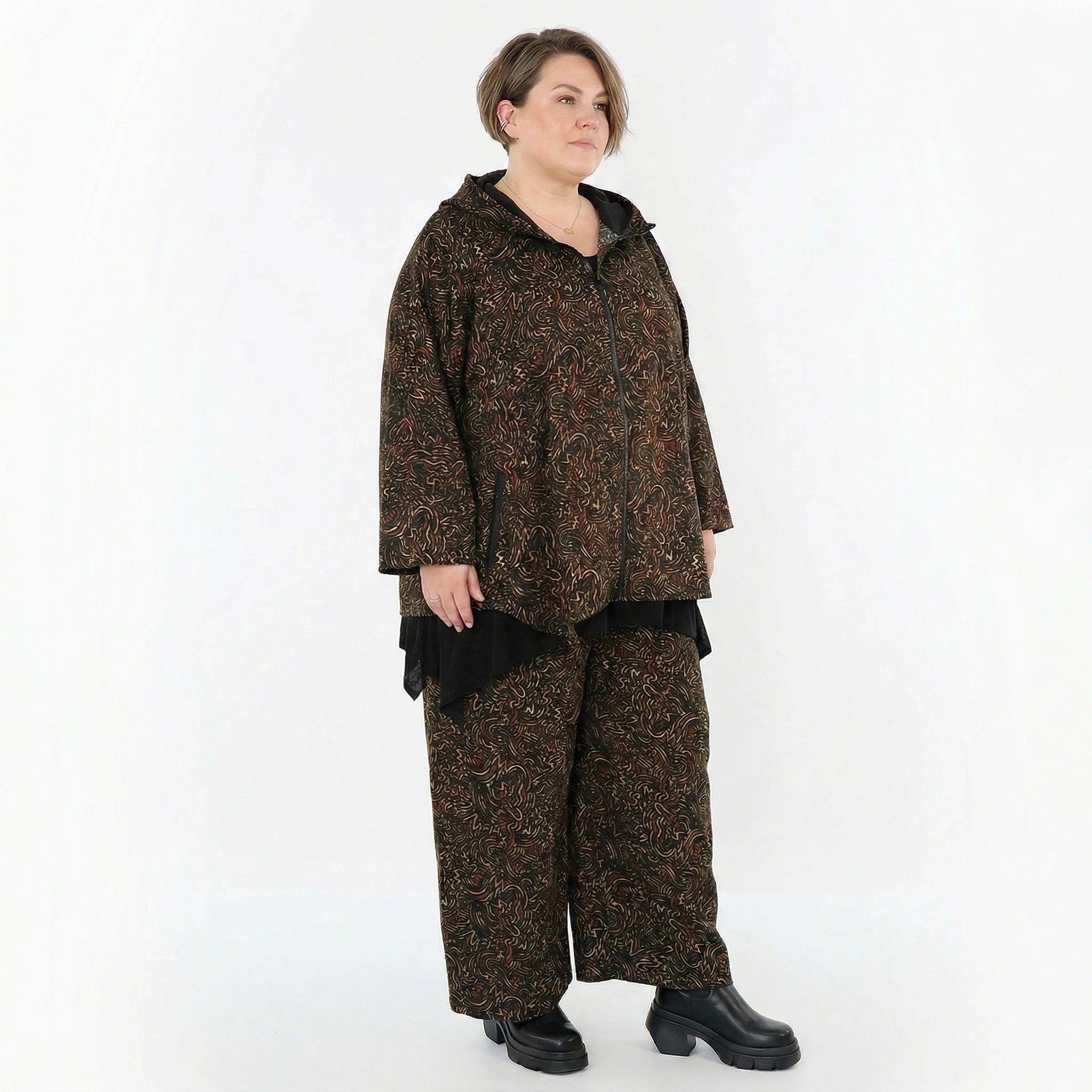 AKH Fashion Jacke in kastiger Form, aus Materialmix, 1516.07076, Cognac
