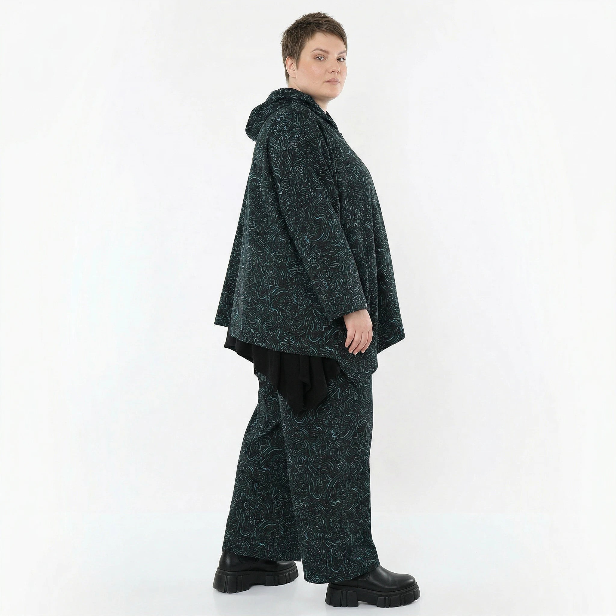 AKH Fashion Jacke in kastiger Form, aus Materialmix, 1516.07076, Petrol