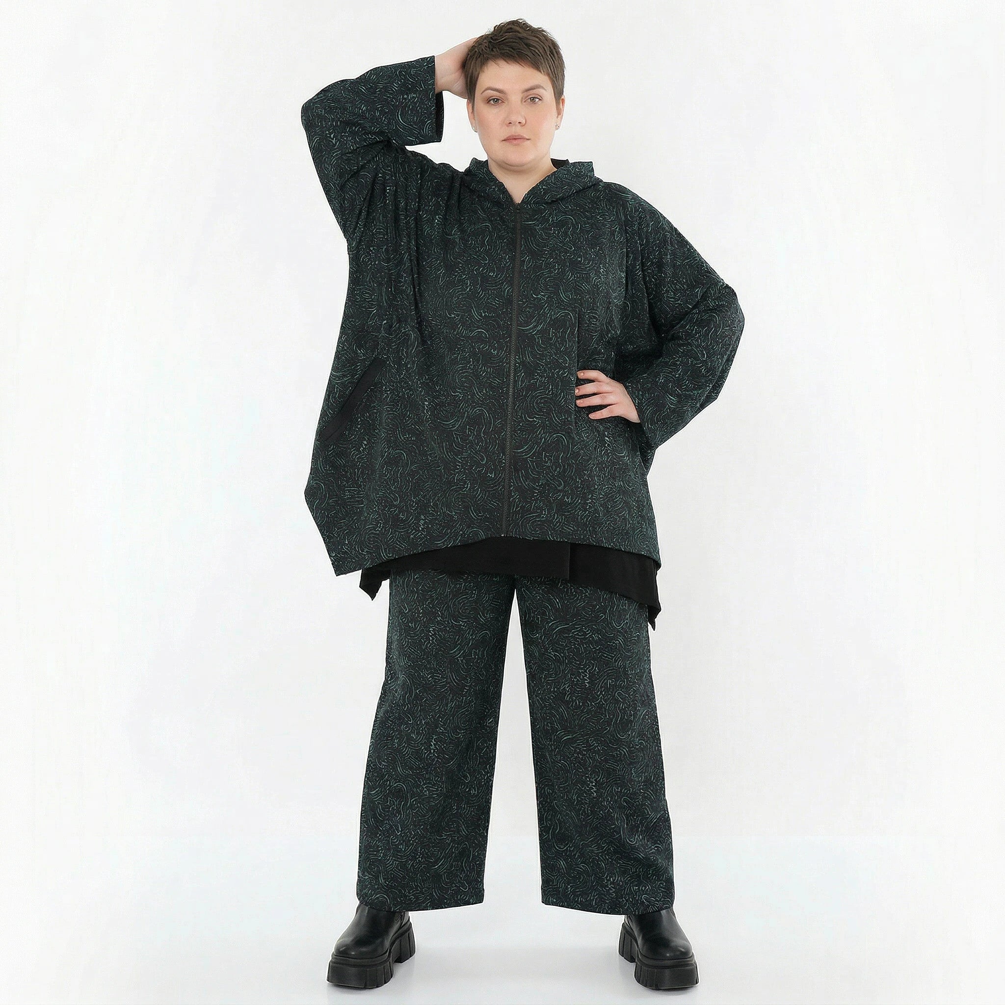 AKH Fashion Jacke in kastiger Form, aus Materialmix, 1516.07076, Petrol
