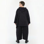 Weite Jacquardhose in Schwarzviolettgrau mit Kringelmuster und Flügeltaschen Stretch
