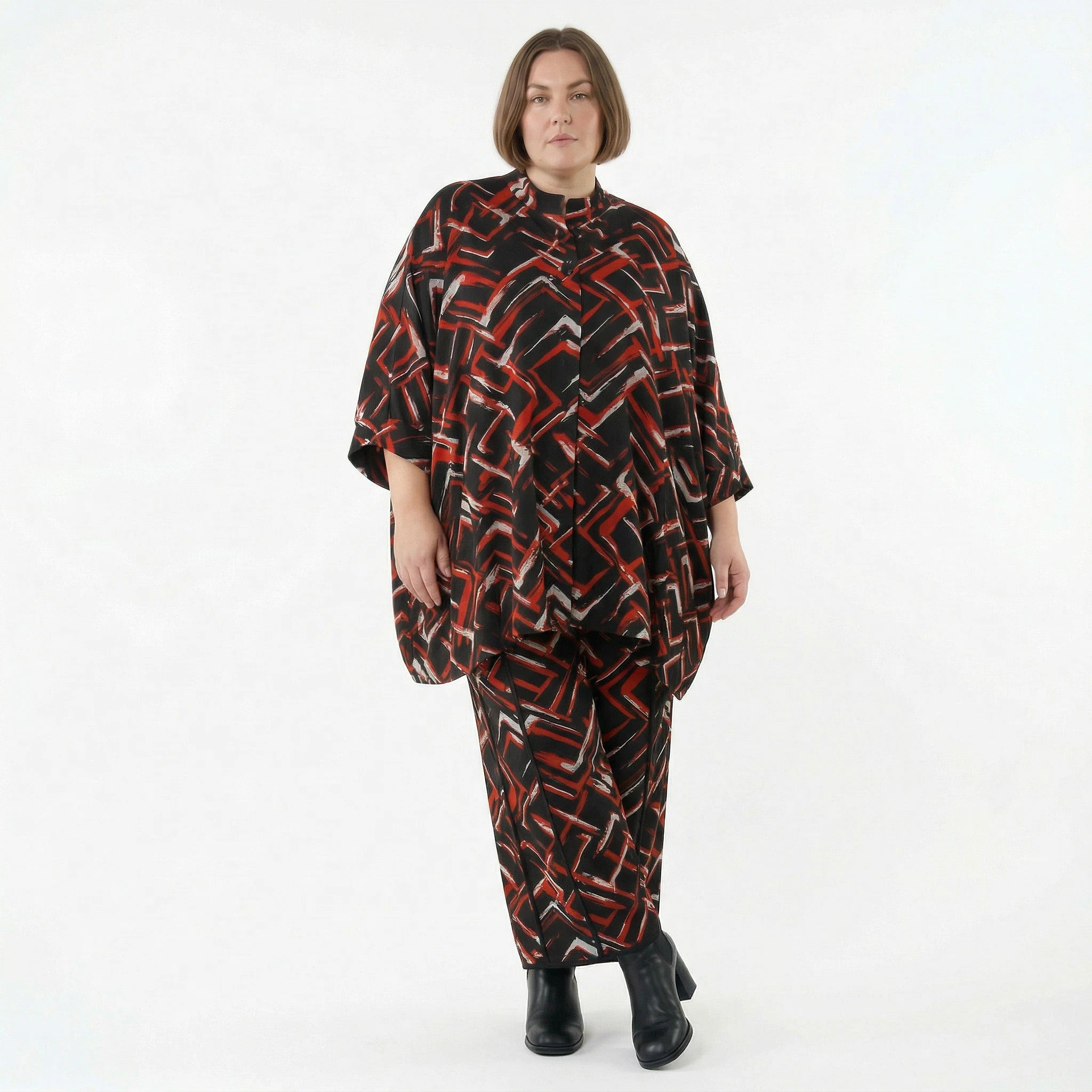 AKH Fashion Hose in gerader Form, aus Viskose, 1517.07074, Schwarz/Rot/Weiß, Pinselstrich