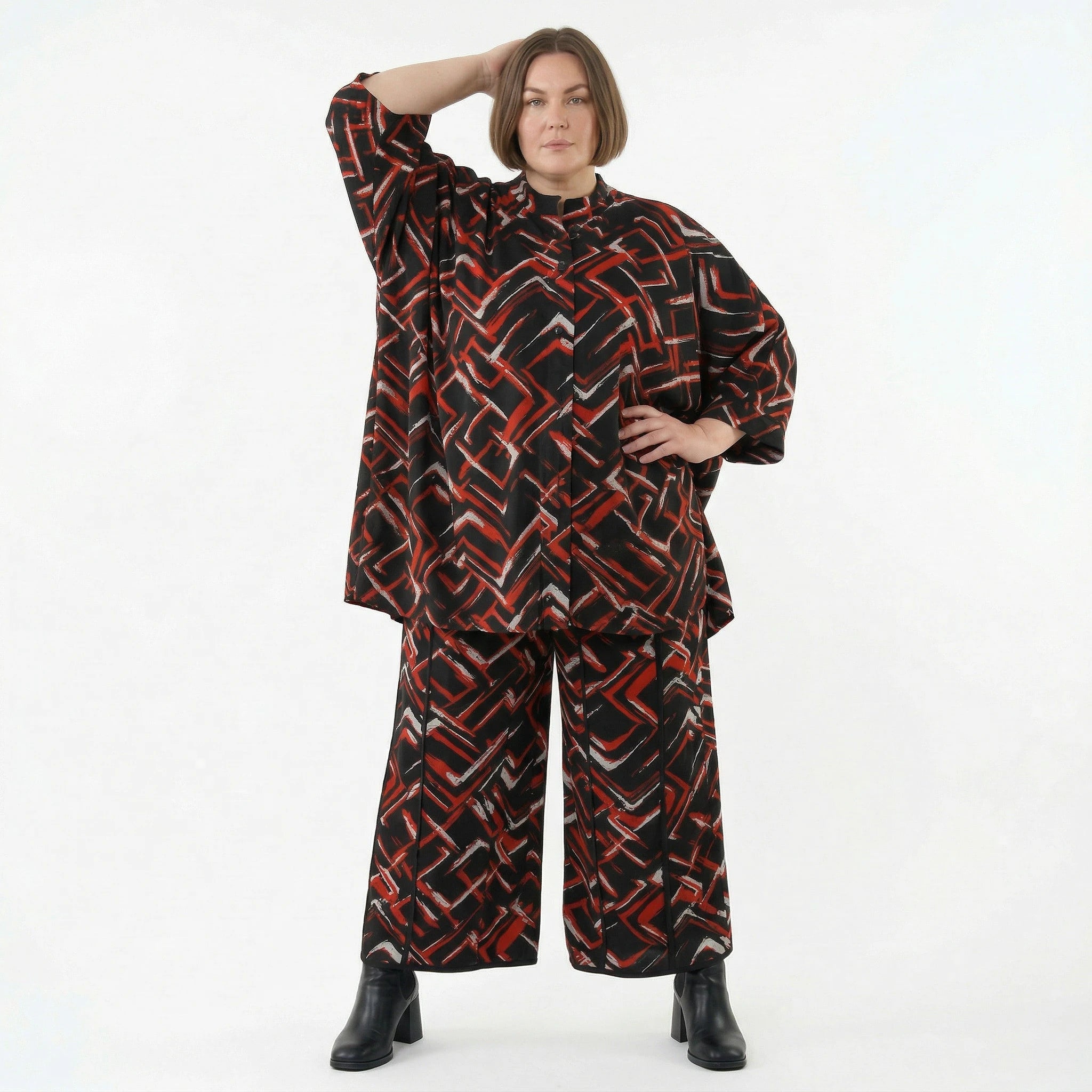AKH Fashion Hose in gerader Form, aus Viskose, 1517.07074, Schwarz/Rot/Weiß, Pinselstrich