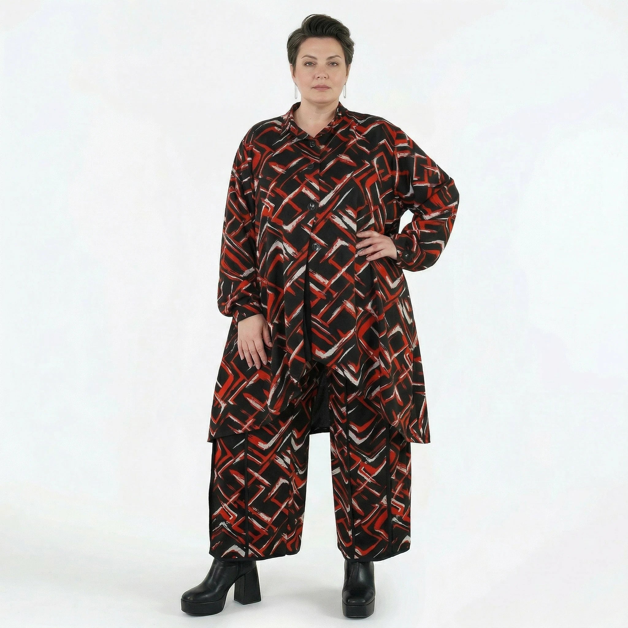 AKH Fashion Jacke in Vokuhila-Form, aus Viskose, 1517.07119, Schwarz/Rot/Weiß, Schick